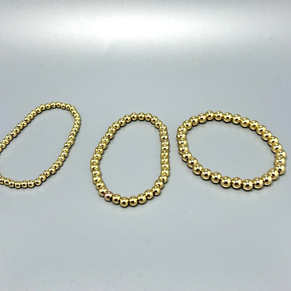 Set Of 3 Stackable Gold Plated Expandable Gold Plated Bead Bracelet - Picture 2 of 3